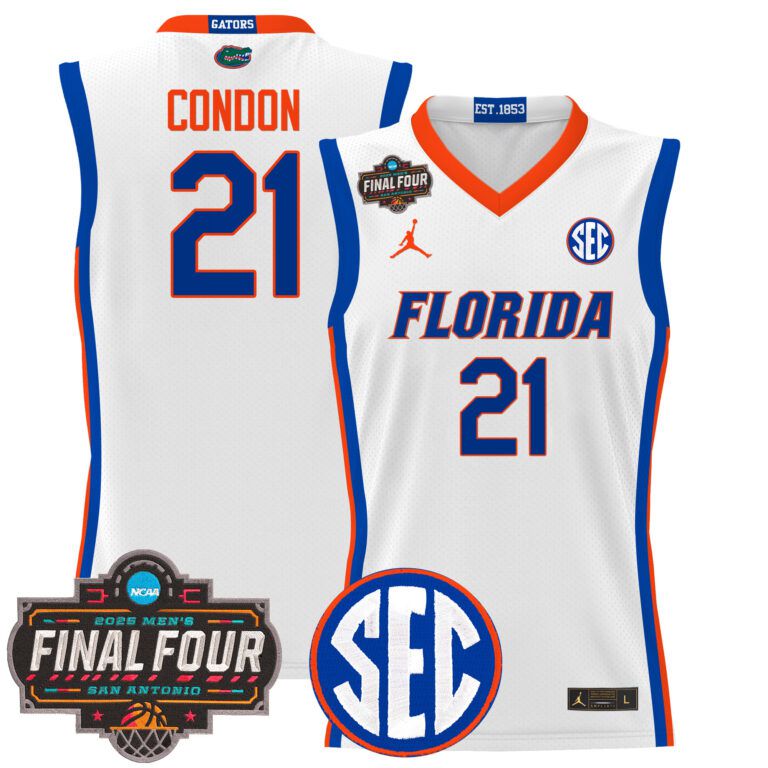 Men Florida Gators #21 Condon white 2025 Final Four Patch NCAA Jersey